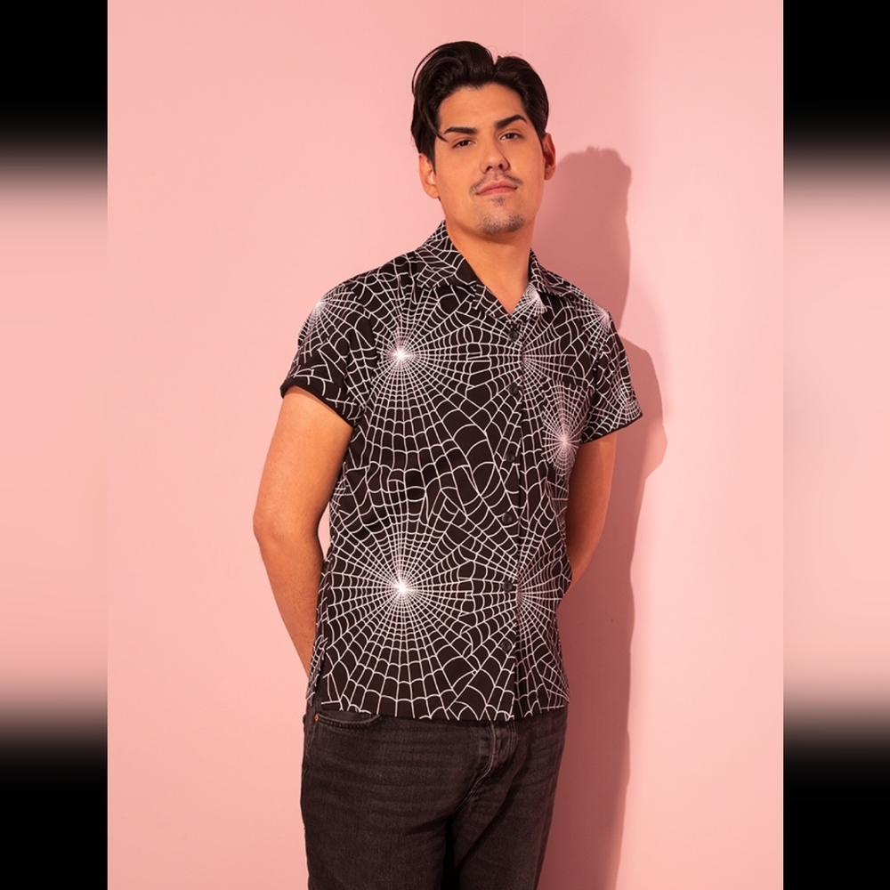 BNWT Vixen By Micheline Pitt L Black Spider Web Men's Shirt